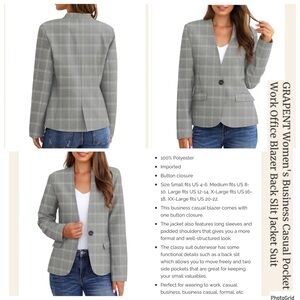 Grapent 2X plus size grey plaid suit blazer jacket NWOT